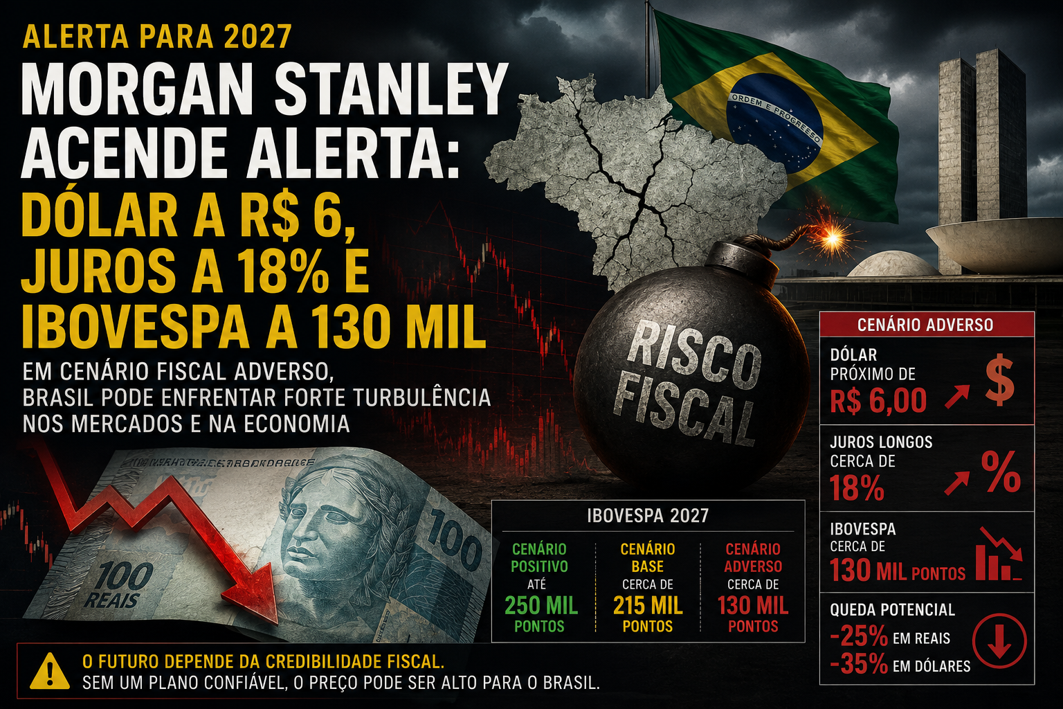 Morgan Stanley alerta Wall Street: risco fiscal no Brasil pode levar dólar a R$ 6